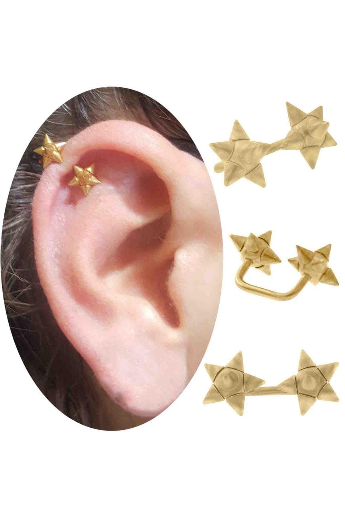 Cadının Dükkanı Cerrahi Çelik Sarı Spike Yıldız Kulak Piercing