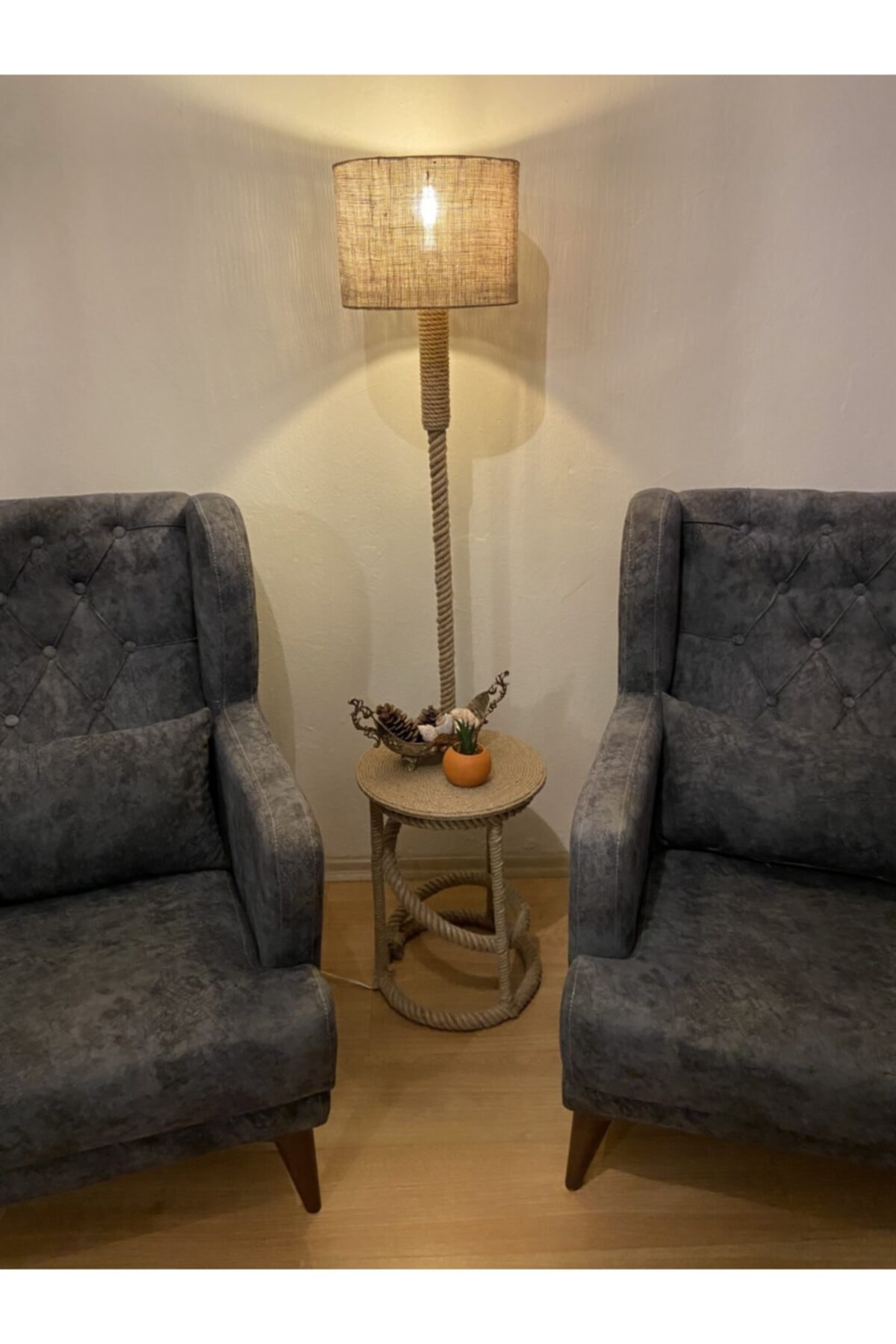 ESTA ATÖLYE Jüt Lambader Spiral Sehpalı Özel Tasarım