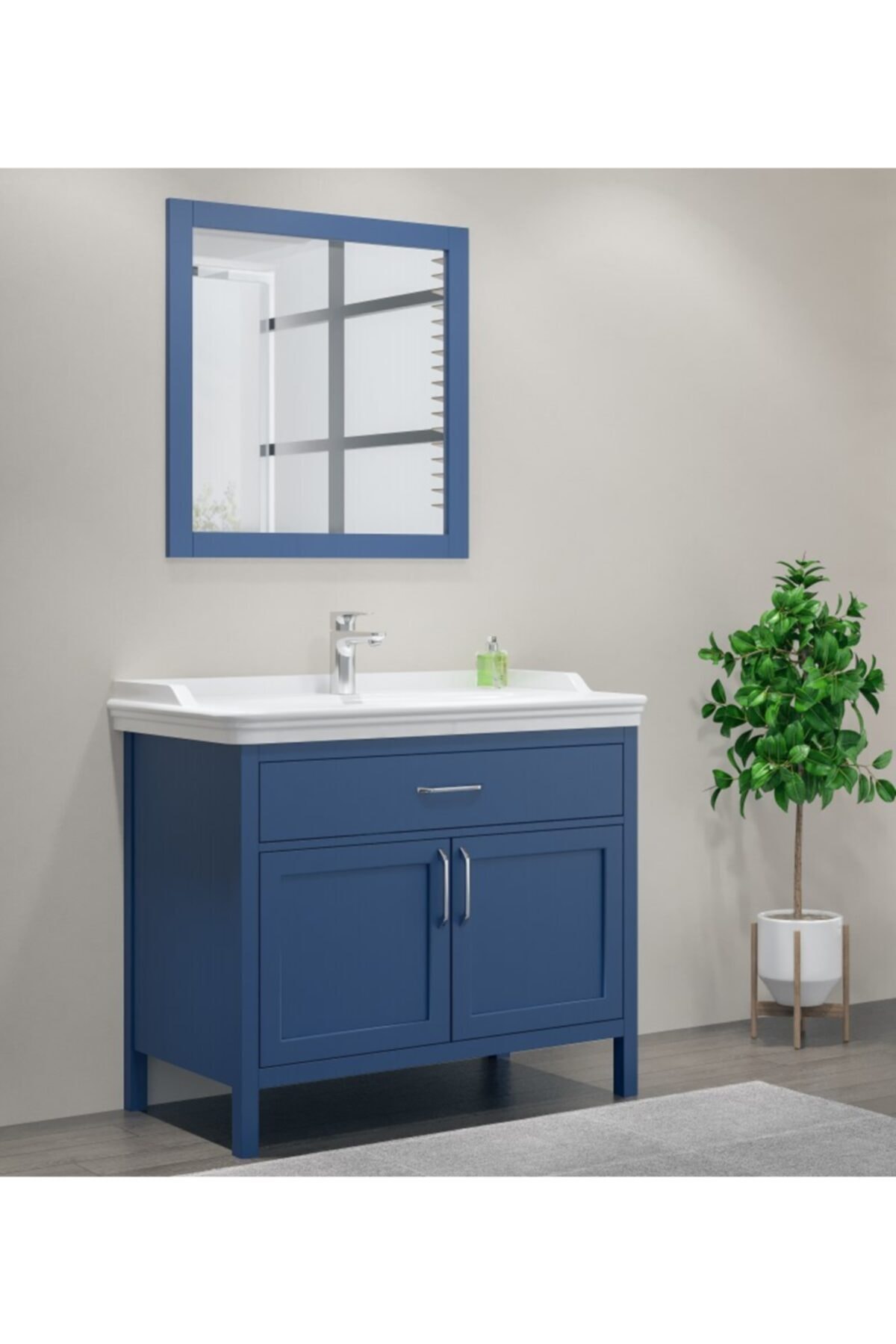 Linra Mobilya Lnr-030 Arel 65 cm Lavabolu Takım Lacivert Banyo Dolabı