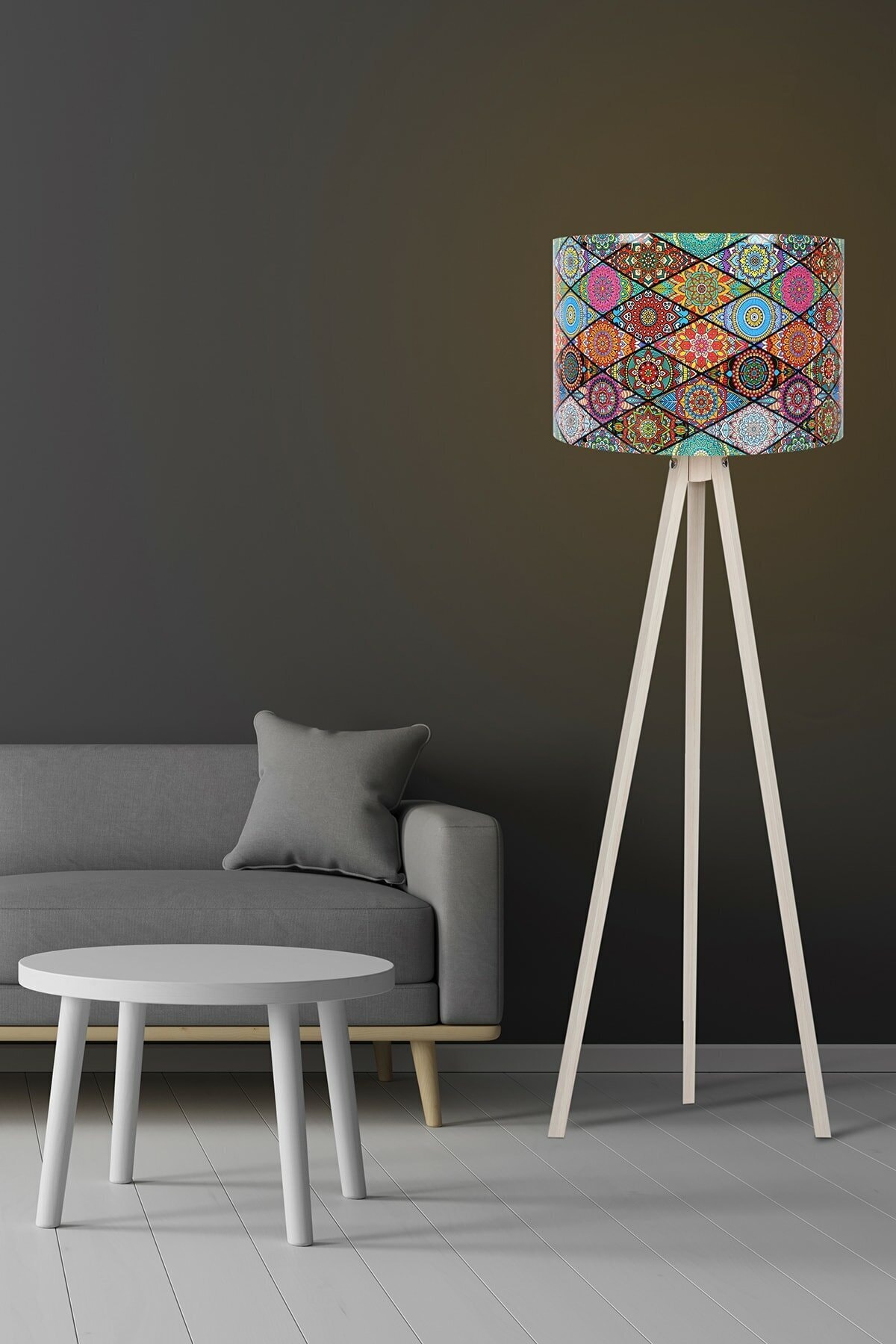 MHK Collection Tripot Mdf Ayaklı Çini Desenli Lambader