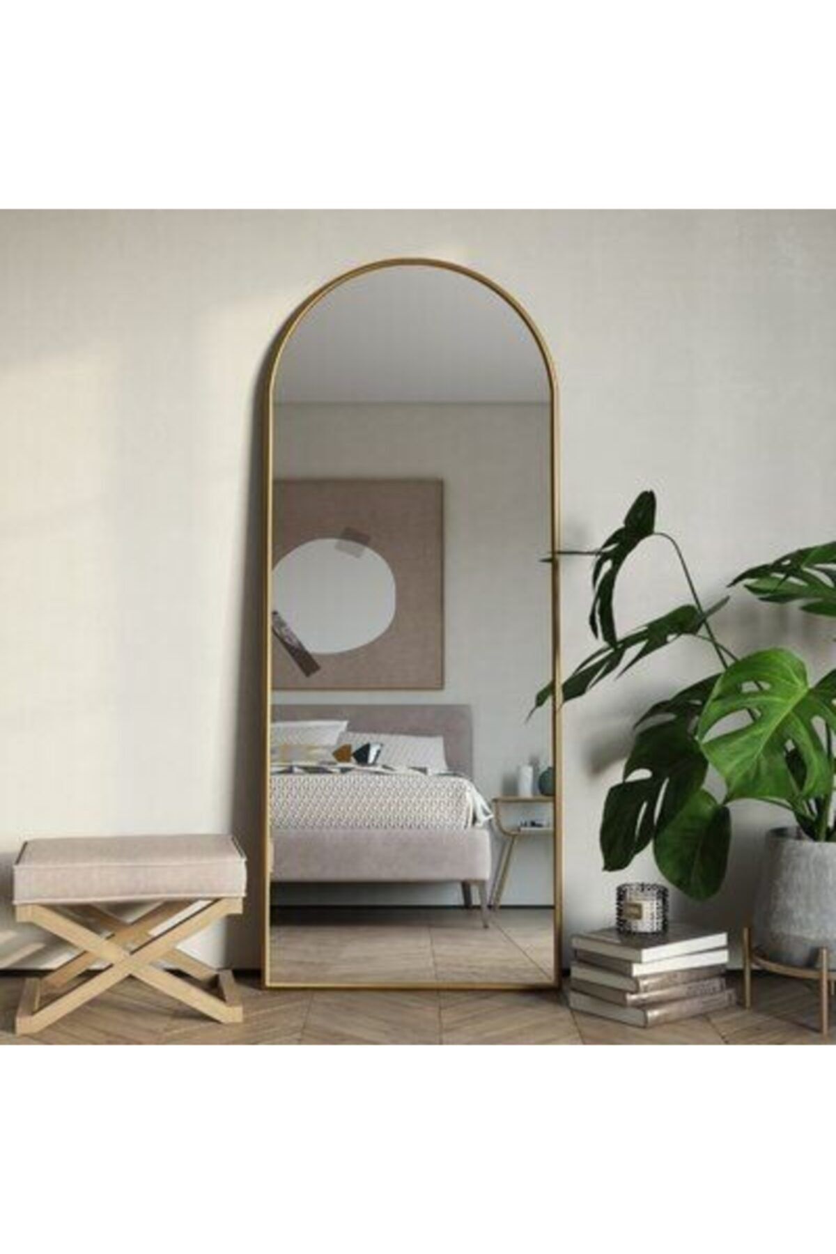 DEKOZEN Gold Metal Oval Ayaklı Boy Aynası 180x70 Cm