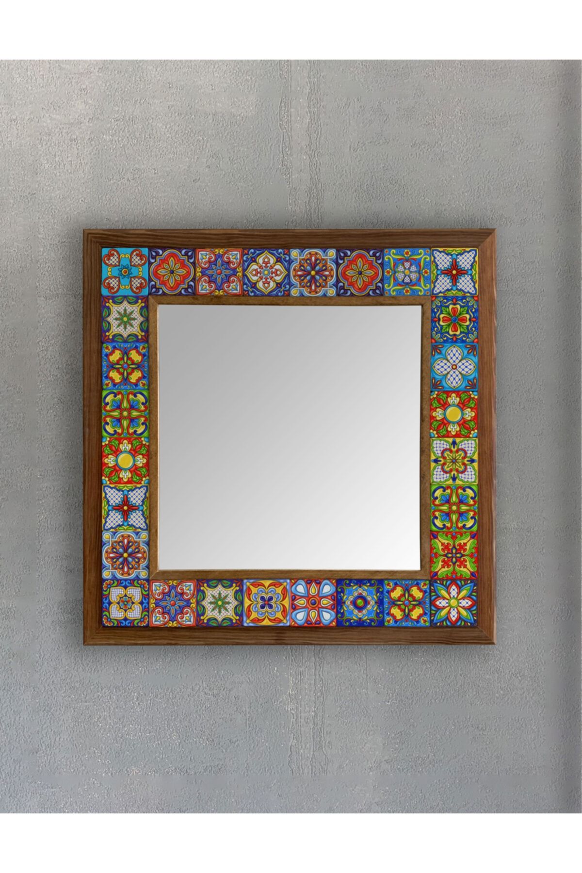 Oscar Stone Decor Masif Çerçeveli Mozaik Taş Ayna 43 Cm X 43 Cm (MOROCCO-ETNİK DESEN) Dresuar Üstü Balkon