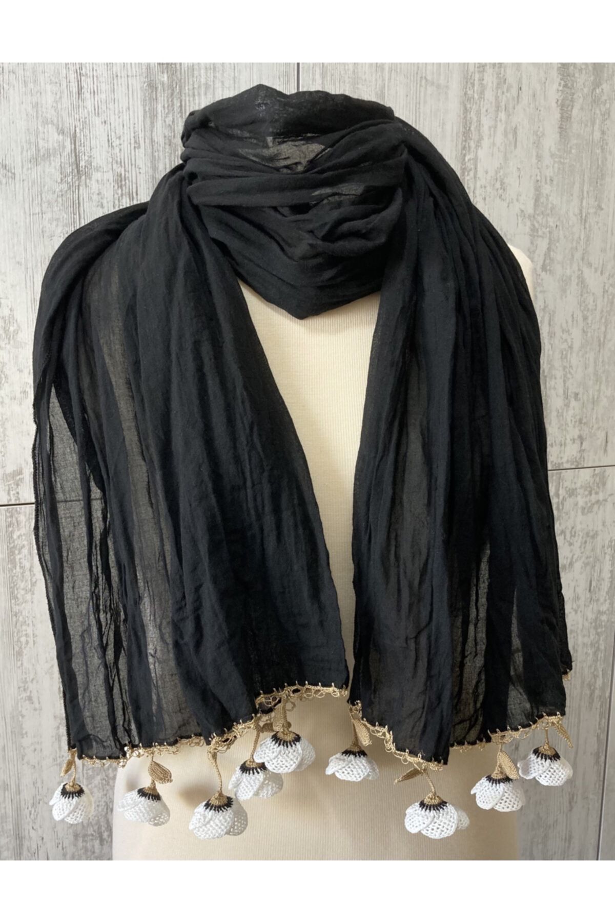 KAFTAN TAKI TASARIM Tığ İşi Bürümcük Pamuklu Fular 65x175 Şalve Başörtüsü Olarak Kullanıma Uygun