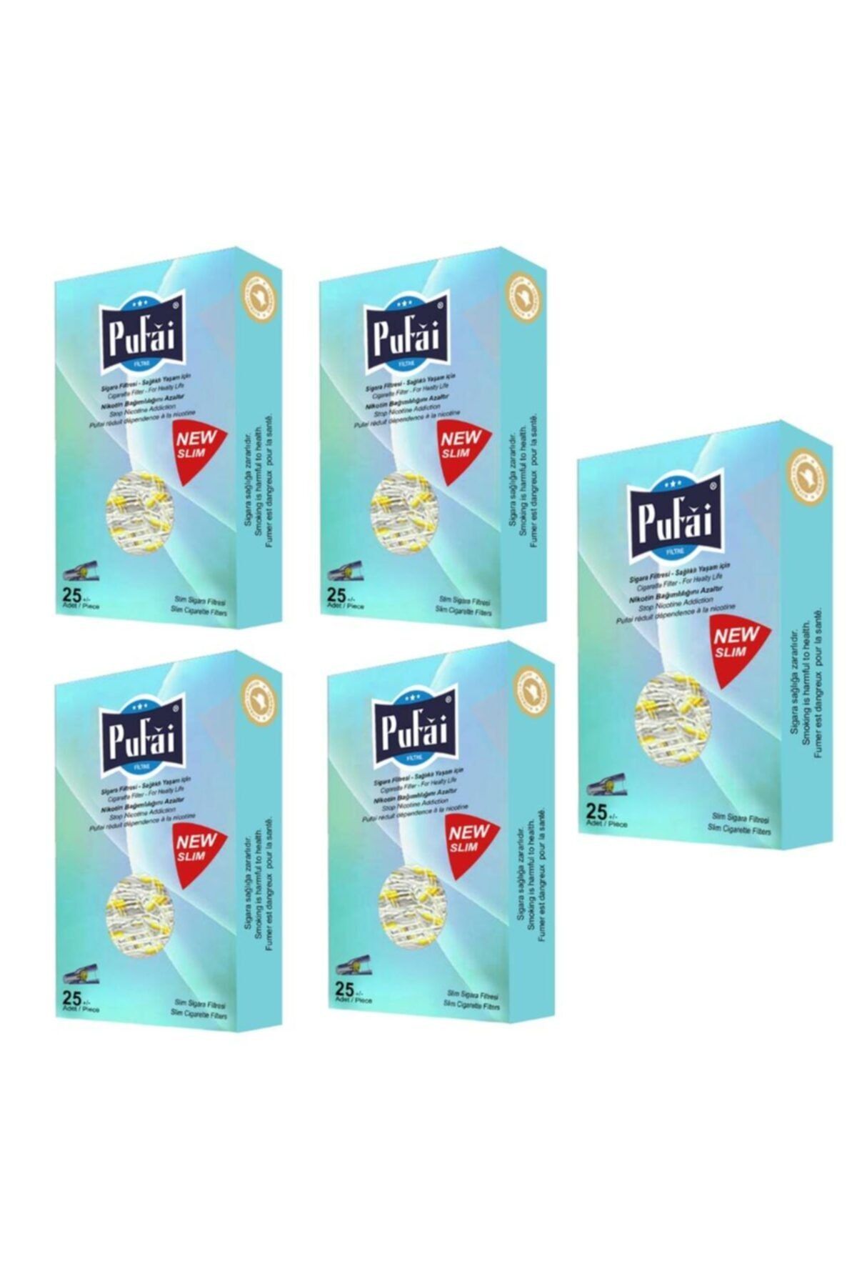 Pufai Slim Sigara Filtresi Tar Süzen Ağızlık 5 Mm 6 Mm Uyumlu 125 Adet 5 Kutu Turkuaz
