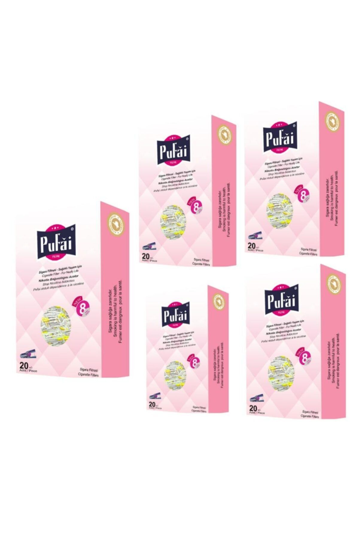 Pufai Sigara Ağızlığı Tar Süzen Filtre 8 Mm Normal 100 Adet 5 Kutu Pembe