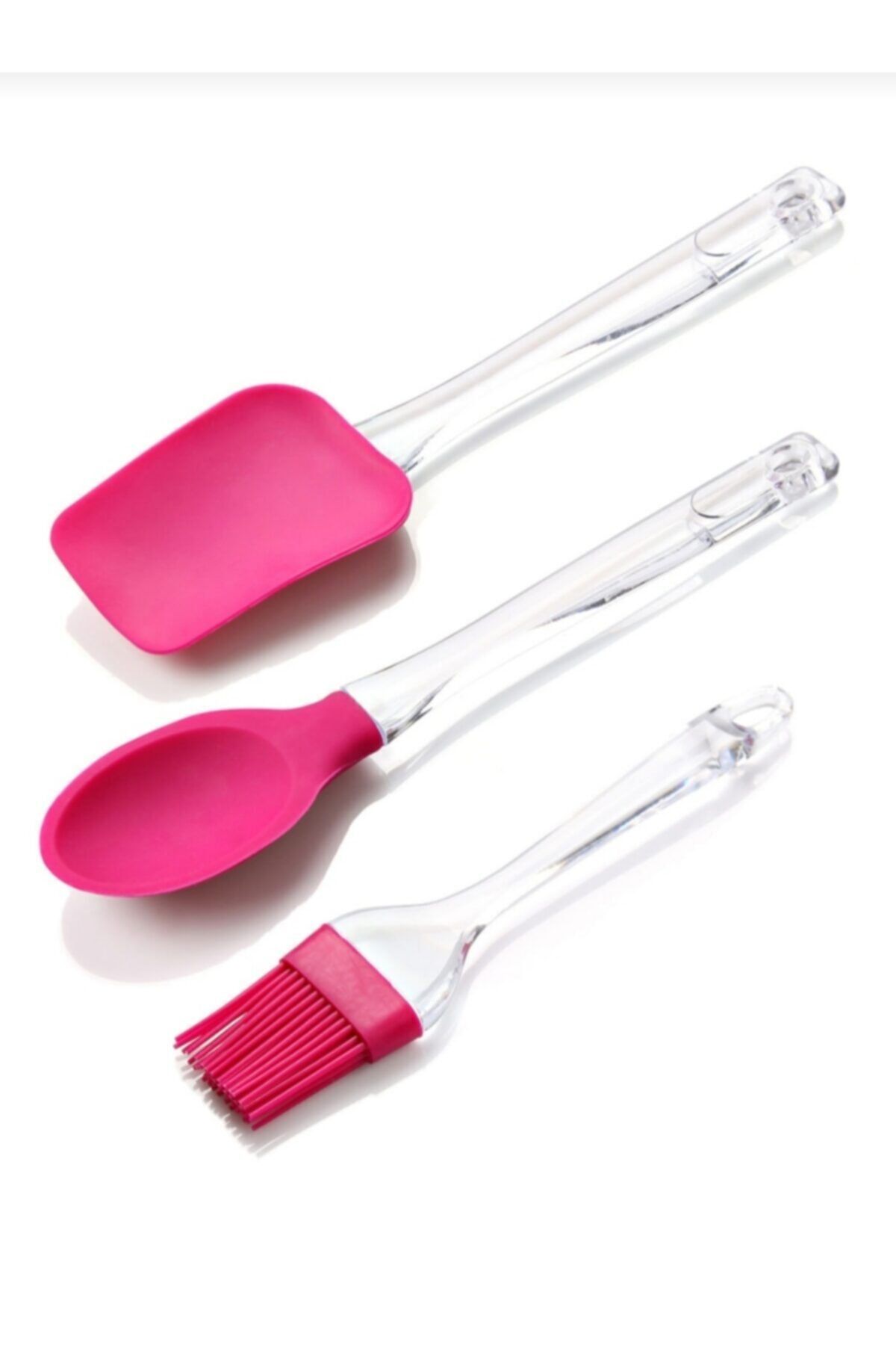 Kitchen Pembelia 3'lü Silikon Kaşık-spatula-yumurta Fırçası-fuşya