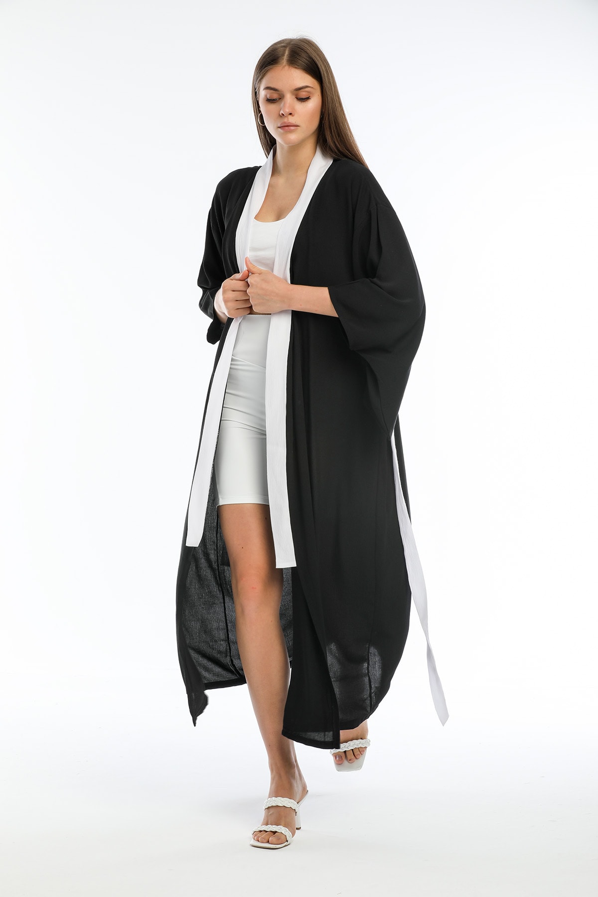 Masuwerte Özel Tasarım Kadın Uzun Kimono Sabahlık At Nakışlı Siyah \\the Horse Head 1