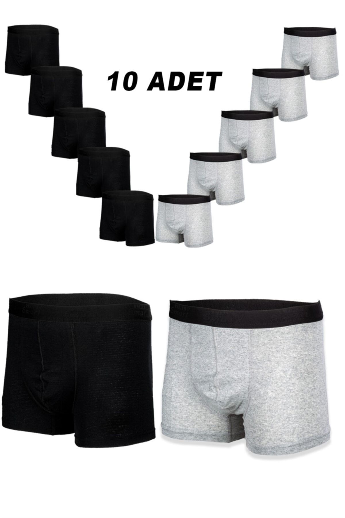 Line Smart 10'lu Erkek Pamuklu Likralı  (siyah - Gri) Boxer
