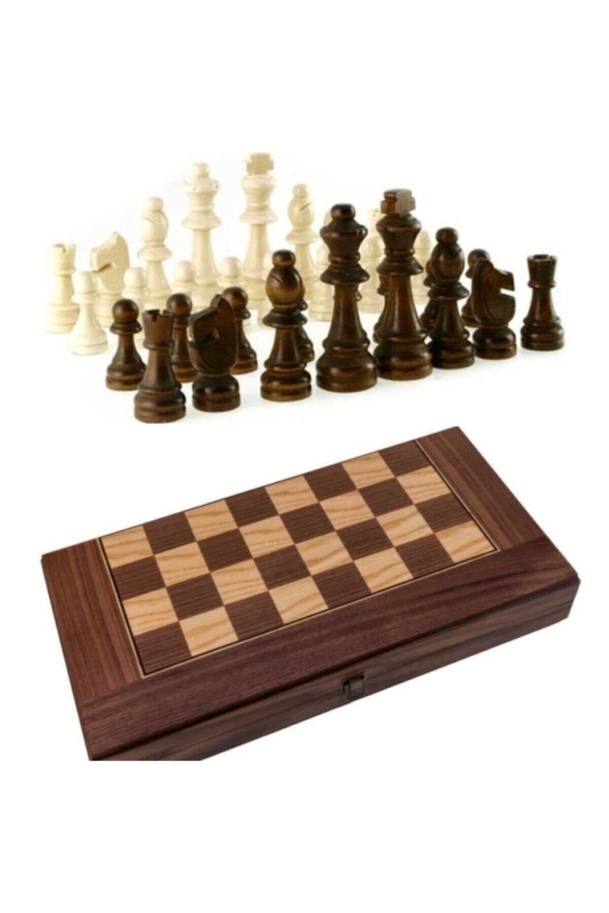 megame Tuana Game Büyük Ceviz Damalı Tavla Satarnç 3 Oyun Bir Arada 50 X 25 X7 Cm