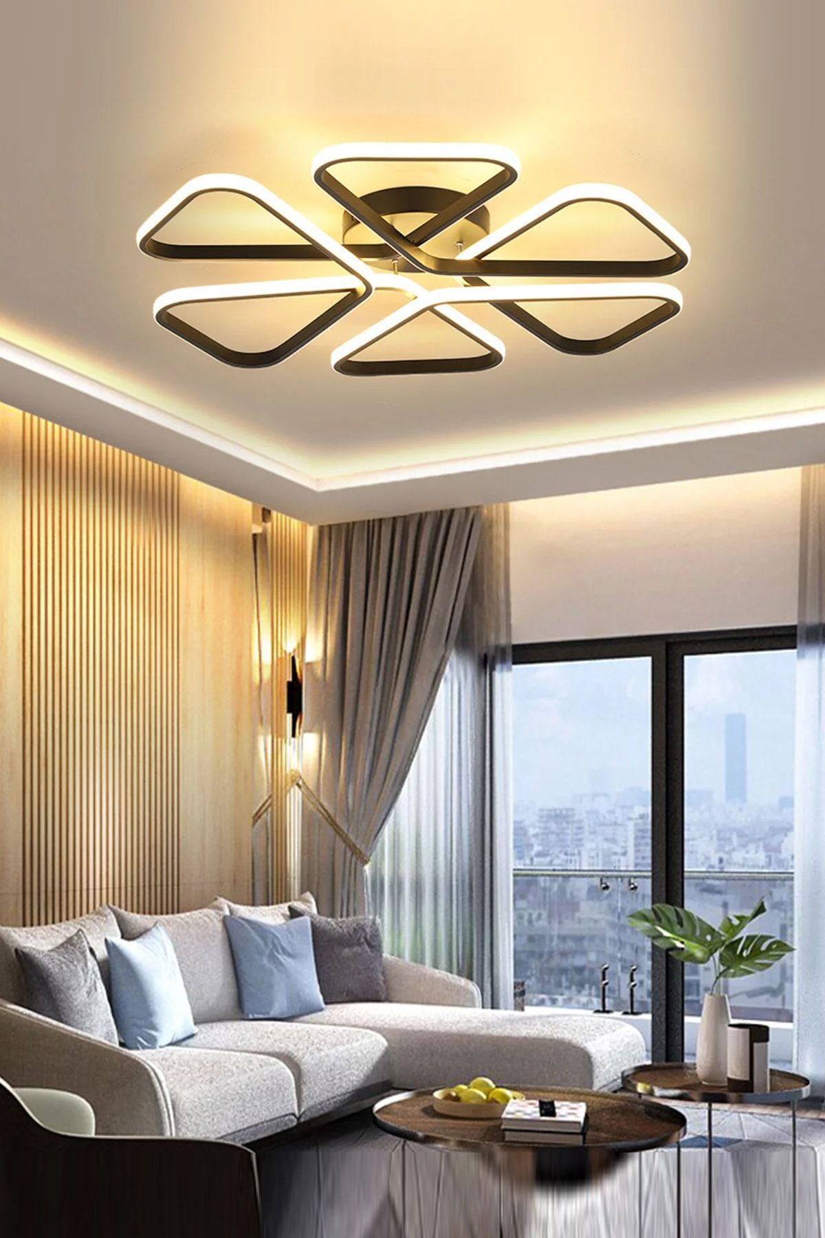 Ömür Avize Sambuka Modern Siyah Kasa Beyaz Ledli 75 Cm Altılı Ledli Avize