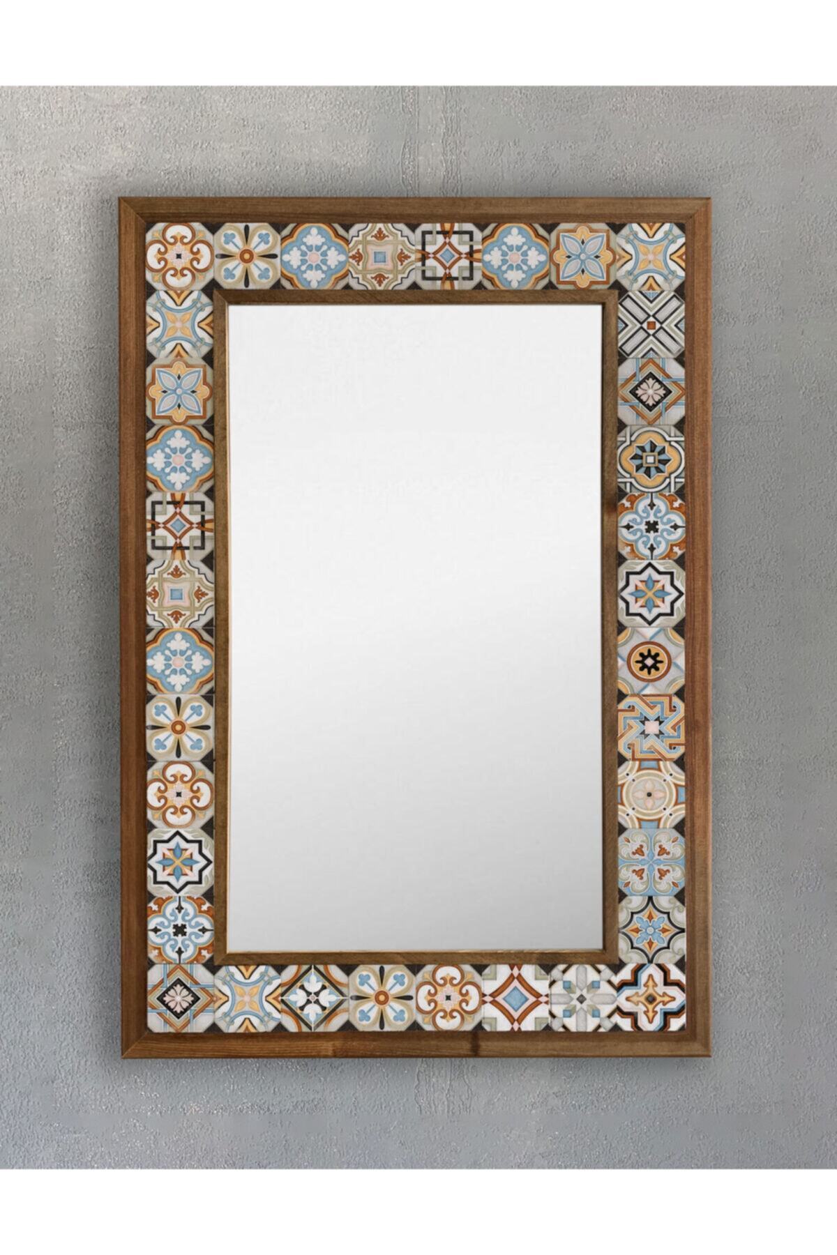 Oscar Stone Decor Masif Çerçeveli Mozaik Taş (DOĞAL-MERMER) Ayna 43 Cm X 63 Cm Seramik Desenli