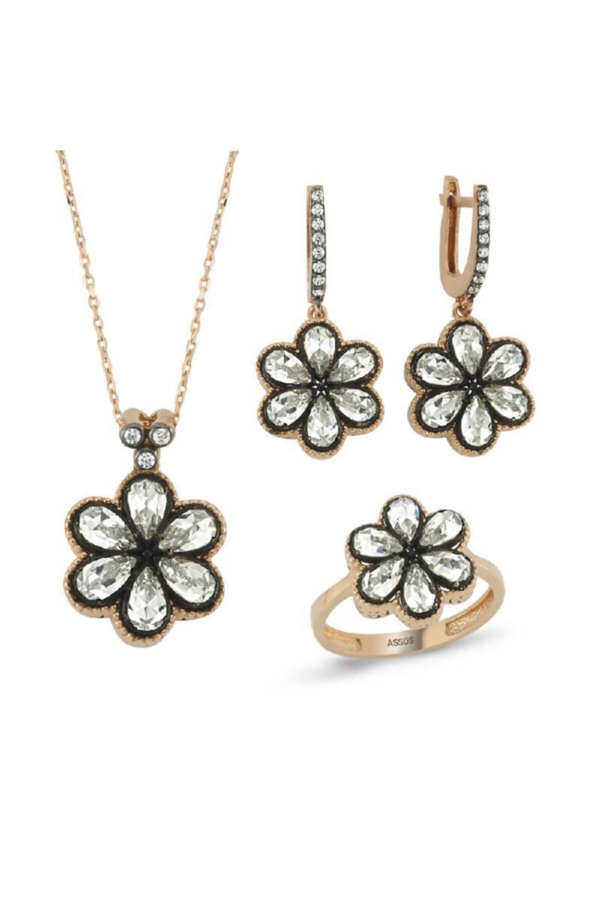 Assos Pırlanta Damla Taşlı Altın Set