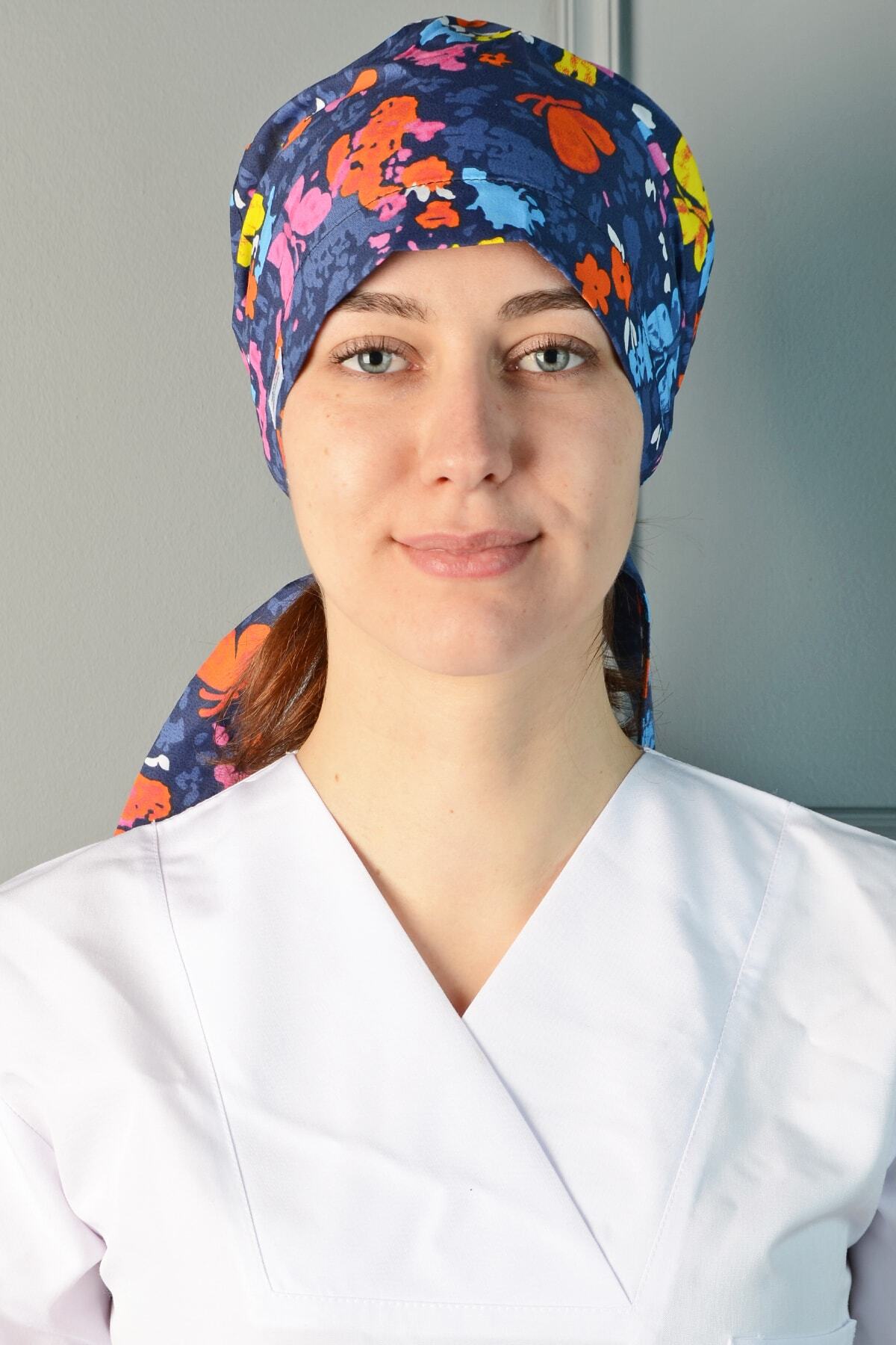 ModaCanel Moda Canel Kelebek Desenli Tesettür Cerrahi Bone Tesettür Doktor Hemşire Bonesi