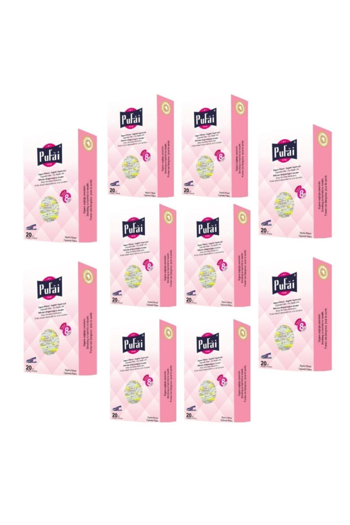 Pufai Sigara Filtresi Ağzılık Tar Süzen Ağızlık Standart Boy 8 Mm 200 Adet 10 Kutu Pembe