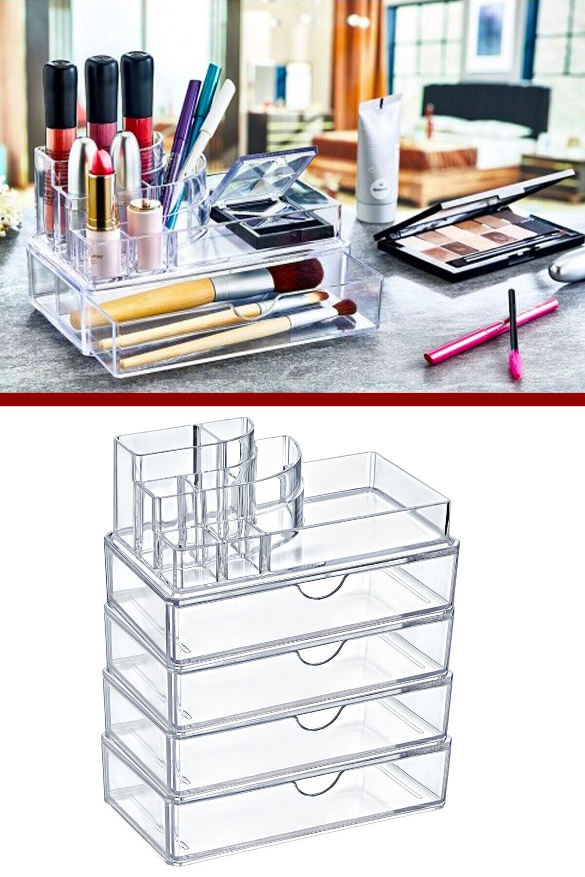 Meleni Home 8 Bölmeli 4 Çekmeceli Podyum Makyaj Organizer Kozmetik Ürün Düzenleyici
