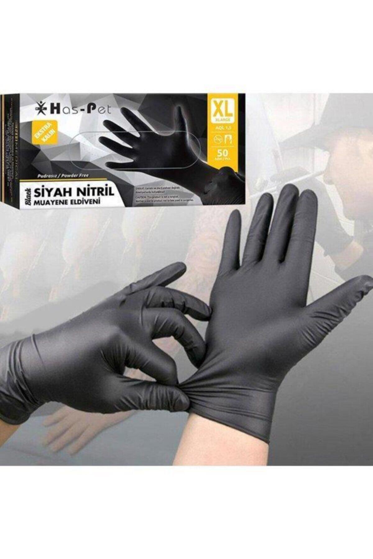 HasPet Pudrasız Siyah Nitril Eldiven L 50 Adet