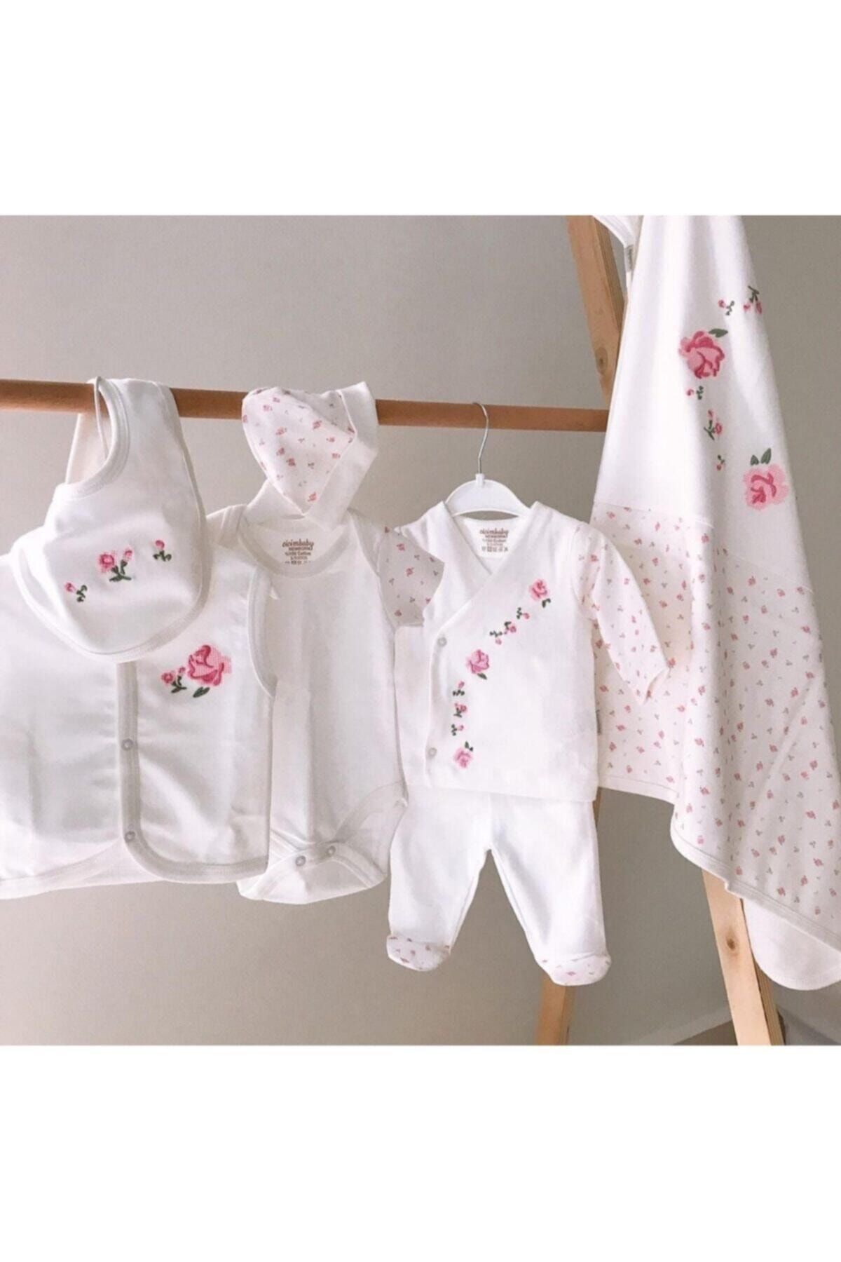 Ciccim Baby Kız Bebek Kanaviçe Çiçek Işlemeli 10 Parça Hastane Çıkışı Seti
