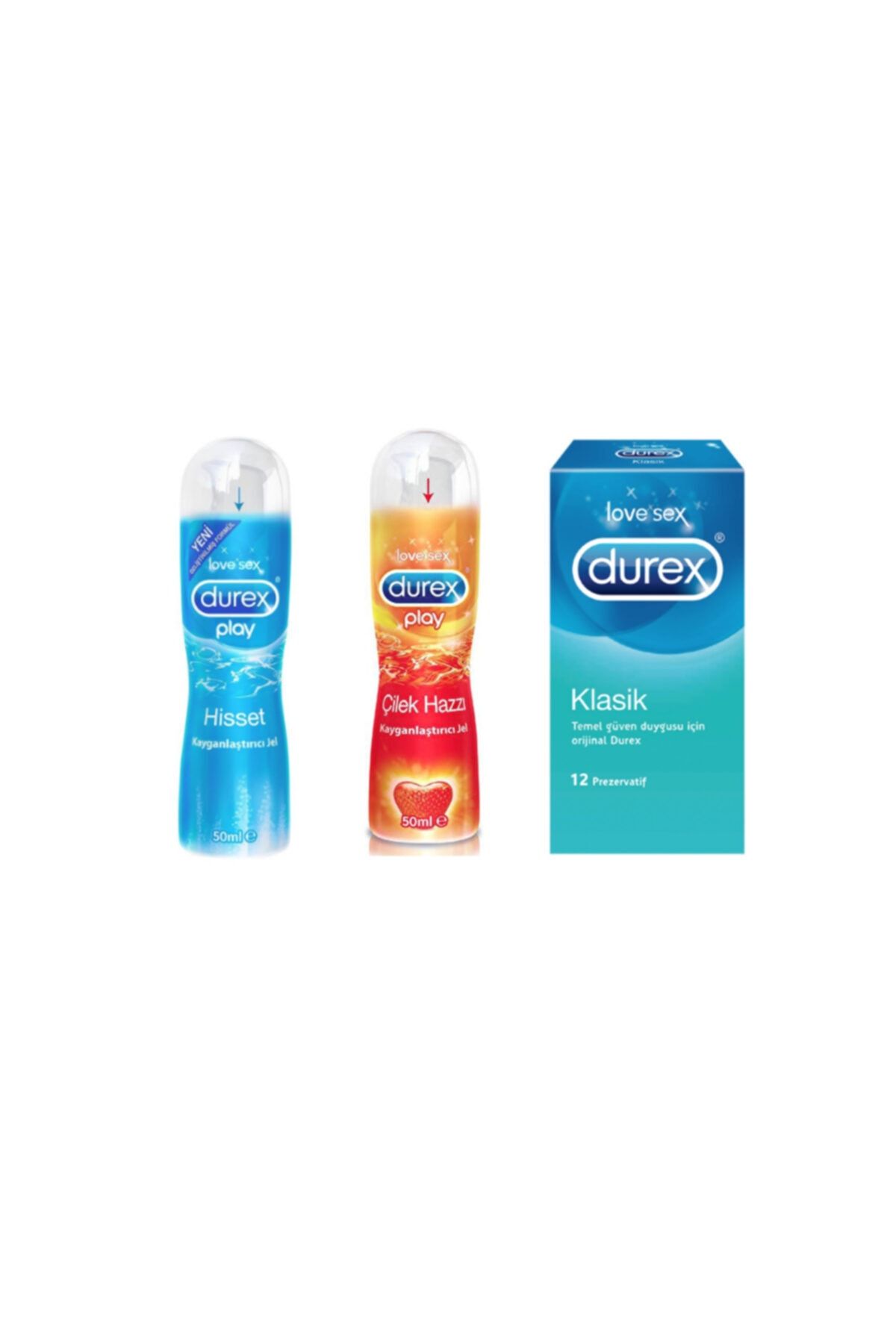 Durex Çilek Aromalı 50 ml + Klasik Prezervatif 12 li+ Play Su Bazlı Kayganlaştırıcı 50 ml