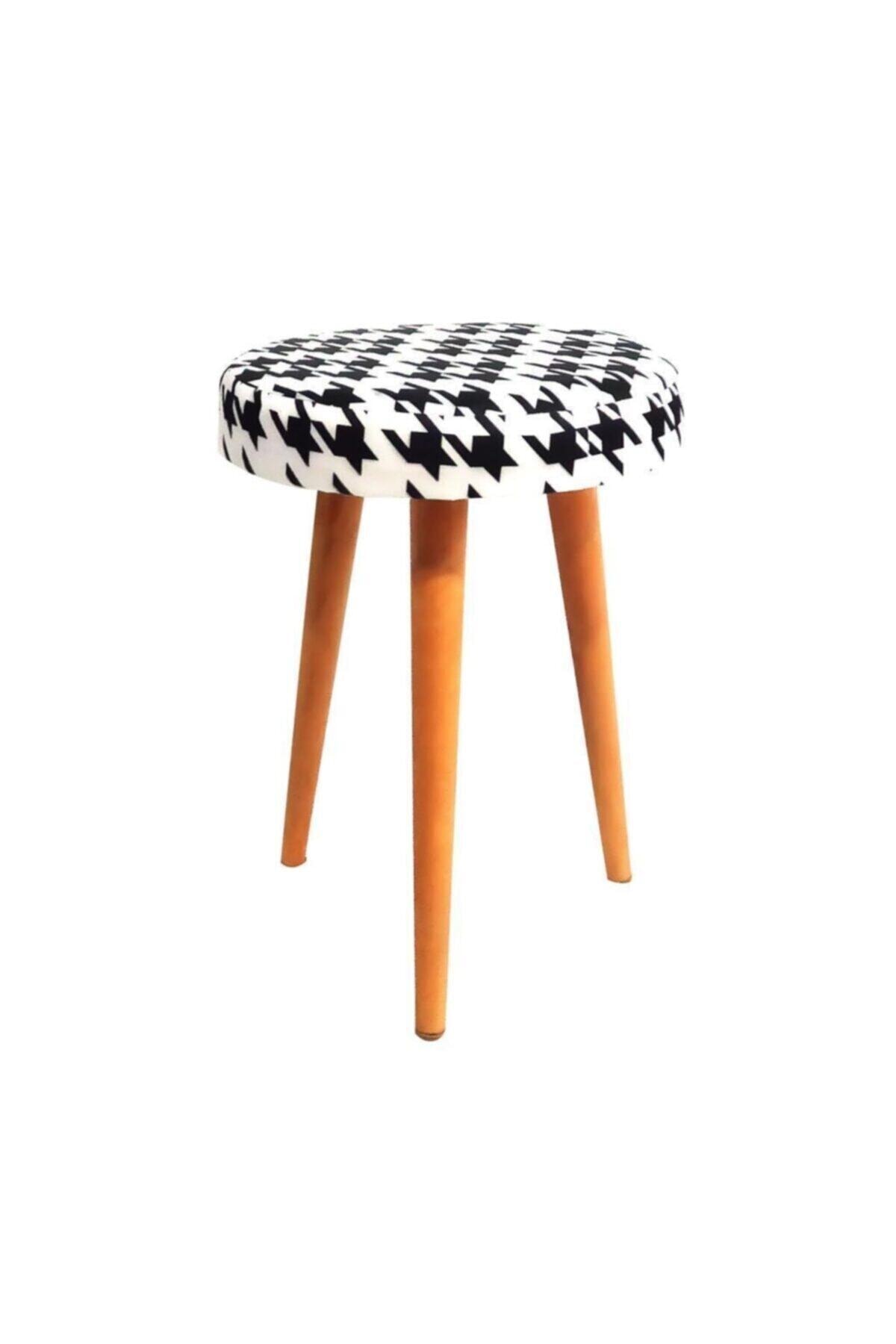 DNCSTORE Dijital Baskılı Kaz Ayağı Desenli Tabure 33*33