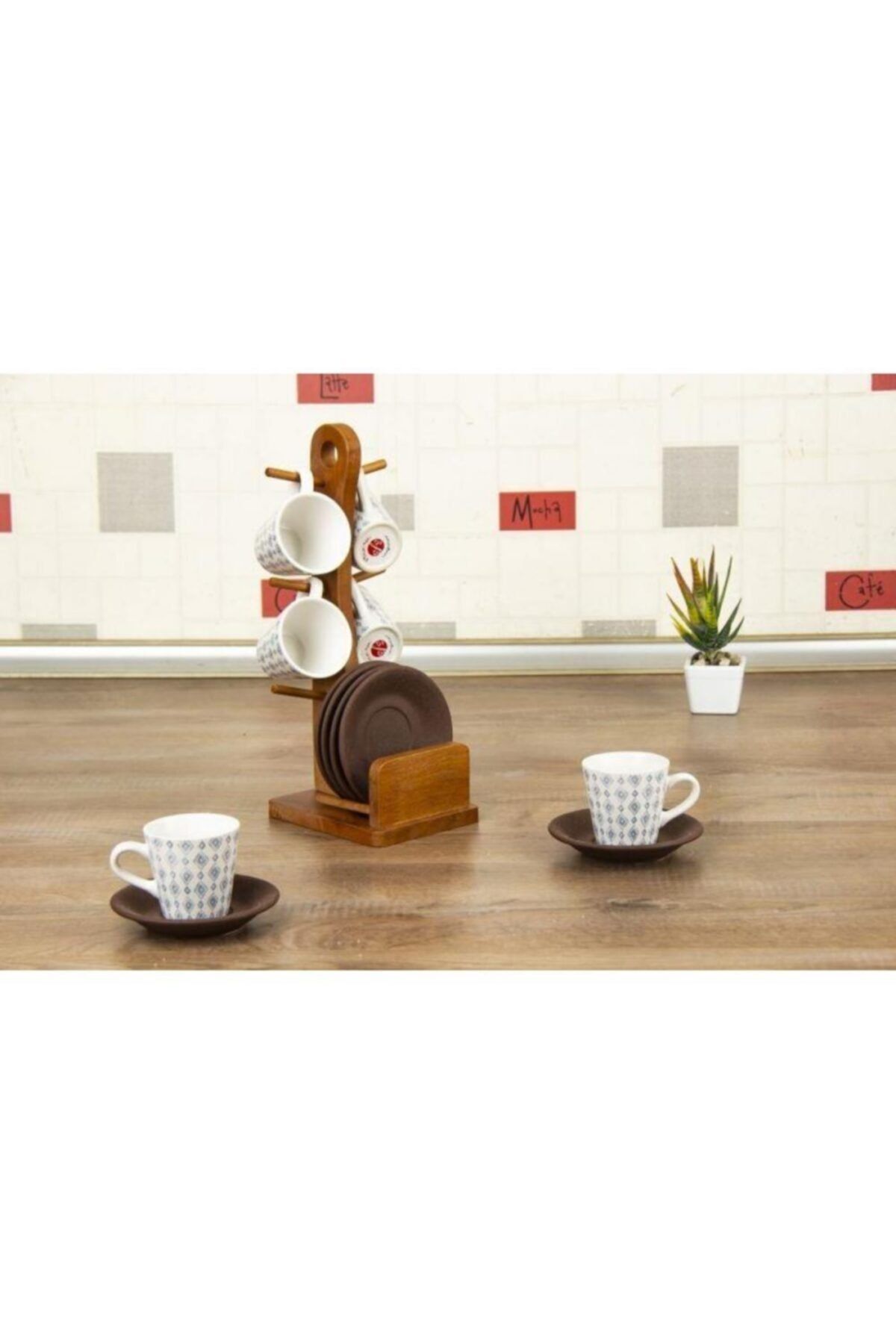 ZucciHome Bambu Askılı 6'lı Fincan Takımı – Üçgen Desenli