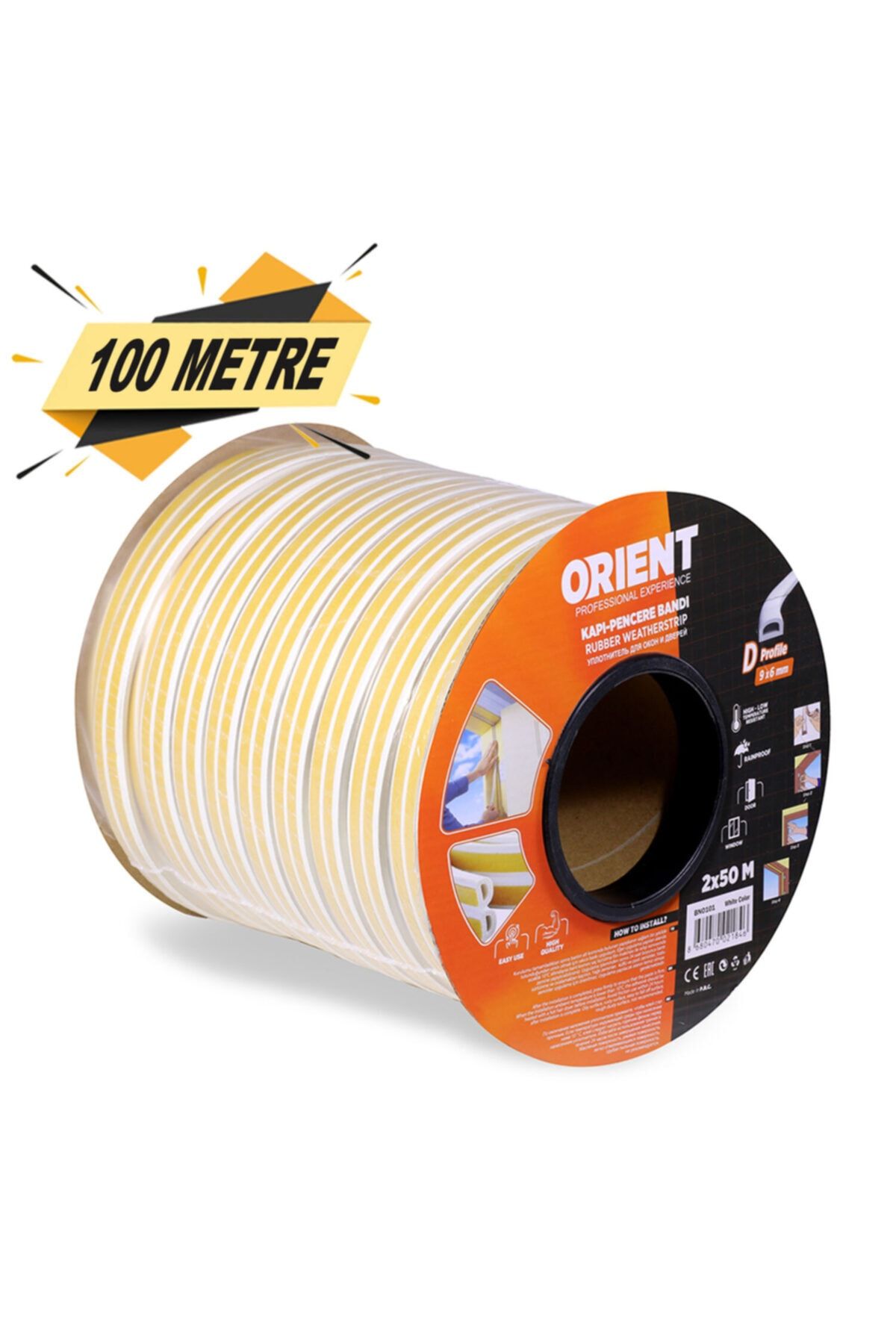 Badem10 Kapı Pencere Bandı Fitili Yapışkanlı Soğuk Izolasyon 50x2=100 Metre (beyaz)