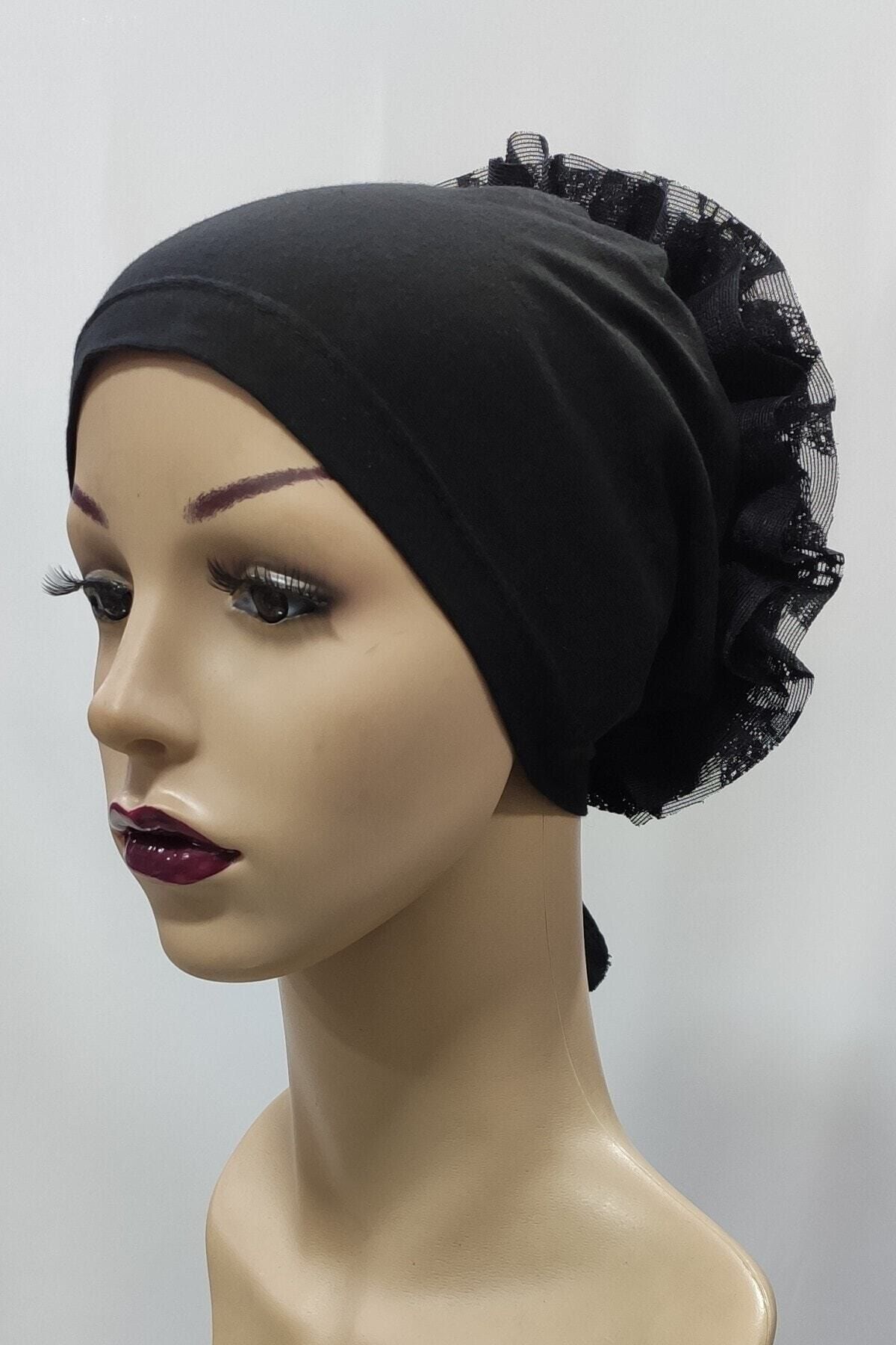 Moda Mevsimi Flannel Tekstil Kadın Siyah Life Kayma Yapmaz Dikişli Fırfırlı Bone Topuz Bonesi