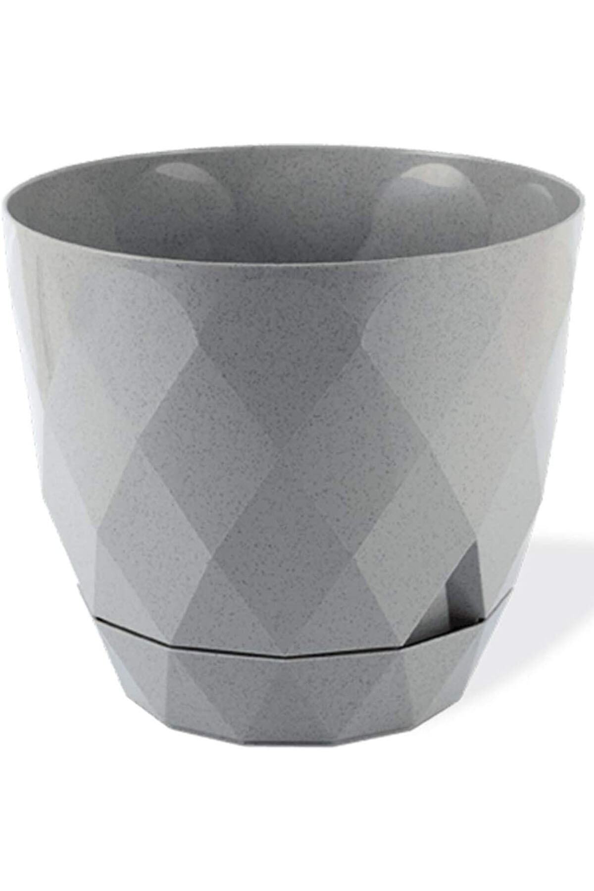 ToXA 9.2lt Ø27.5x24cm Baklava Desenli Tabaklı Büyük Boy Dekoratif Plastik Saksı Yakamoz No5 Granit Gri