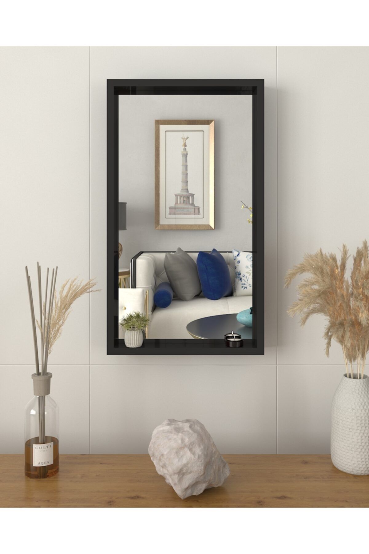 rivomo Siyah 70x40x6 Dekoratif Duvar Aynası