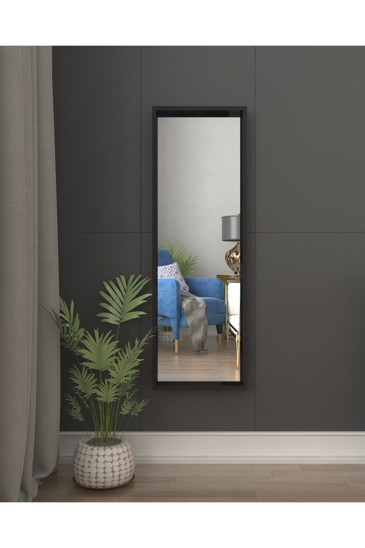 rivomo Siyah 120x40x6 Dekoratif Duvar Aynası