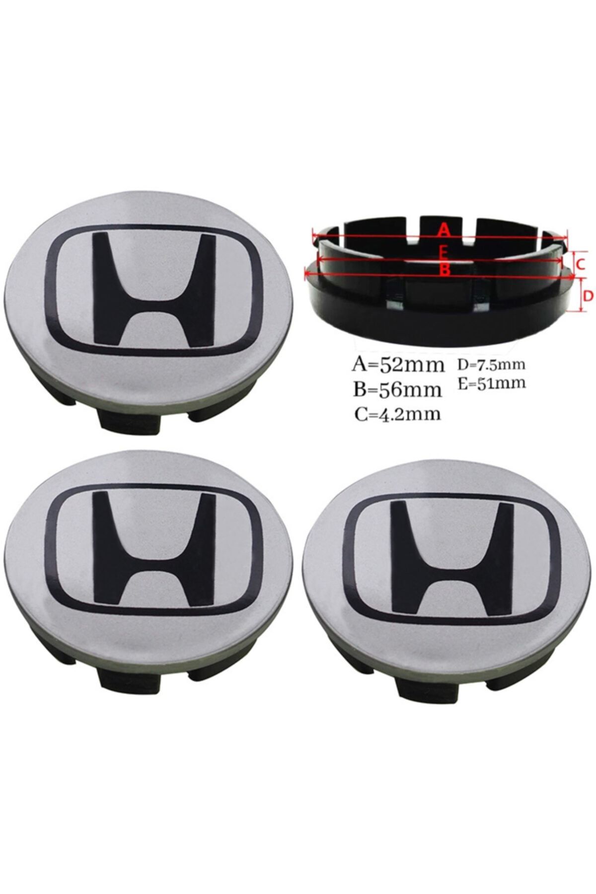 Honda Jant Göbeği Arması 56-52mm Grı-siyah 7731 4' Lü Set