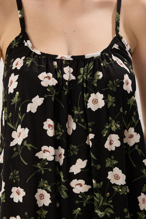 Siyah Çiçekli Geniş Kalıp Maxi Dokuma Elbise TEDSS25EL00003 Image 2