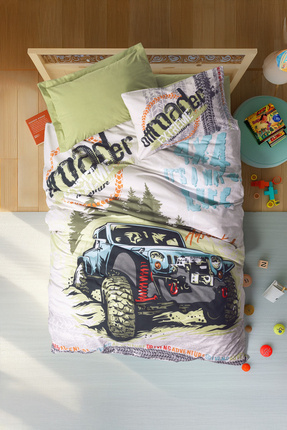 Junior Tek Kişilik Lastikli Çarşaflı Nevresim Takımı Adventure Yeşil Image 0