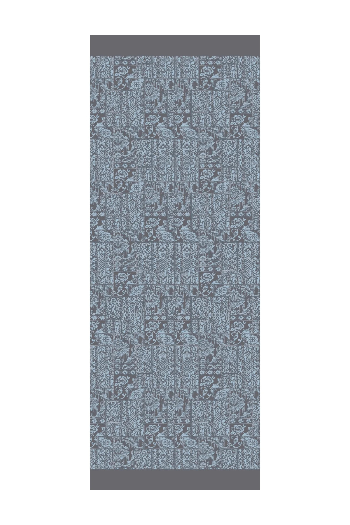 شال دو رو طرح حنا خاکستری تیره آبی روشن