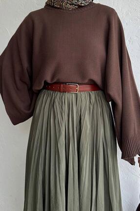 Kadın Kahverengi Yarasa Kol Kazak Image 0