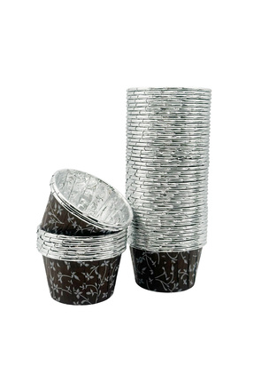 Süt Kahve Yaprak Desenli Silver Muffin Kek Kapsülü 50li - V Image 0