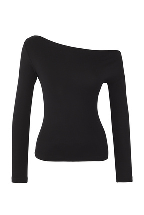 Siyah Düz Premium Yumuşak Kumaşlı Fitted/Vücuda Oturan Kayık Yaka Örme Bluz TWOAW24BZ00227 Image 6