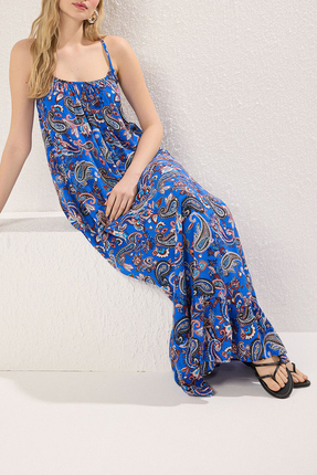 Saks Çiçekli Geniş Kalıp Maxi Dokuma Elbise TEDSS25EL00003 Image 0