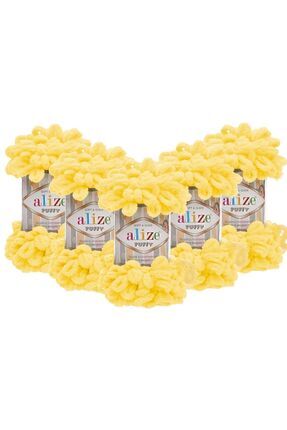 Puffy El Örgü Ipliği 5'li Paket - 216 Orta Sarı - 100 Gr. 9 Mt. Parmak Örgü Ipi Image 0