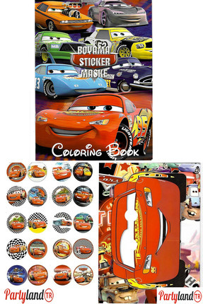 Cars Arabalar Şimşek Mcqueen Boyama Kitabı 3'lü (BOYAMA , STİCKER , ARKA KAPAK MASKE) Image 0