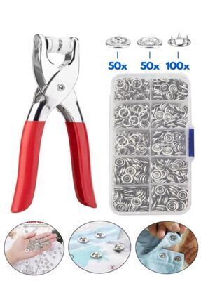 200 adet Paslanmaz Çelik Çıtçıt ve Pense Seti Metal Çıt Çıt Makinesi Image 0