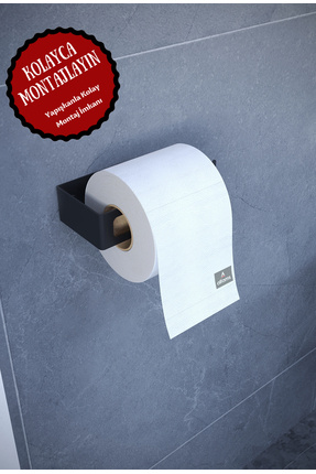 Siyah Metal Yapışkanlı Modern Tuvalet Kağıtlık, WC Kağıtlık, Tuvalet Kağıdı Askısı Image 0