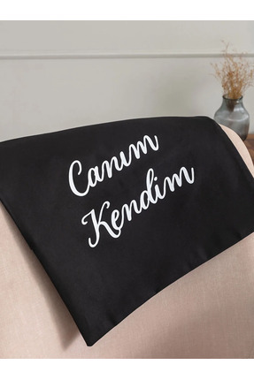 Siyah Yazı Baskılı Gabardin Kırlent Kılıfı - 45x45 Cm Image 3