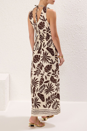 Kahverengi Maxi Çiçekli Dokuma Elbise TEDSS25EL00005 Image 3
