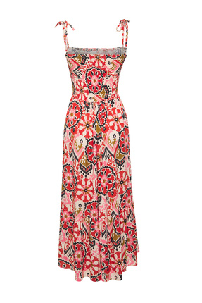 Kırmızı Çiçekli Midi Dokuma Elbise TEDSS25EL00010 Image 1