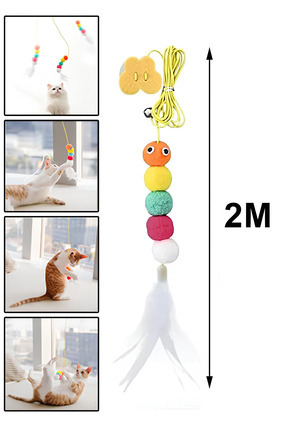 Tırtıl Kedi Oyuncağı, Kendinden Yapışkanlı, Zilli, Elastik İpli, Asılı Kedi Oyuncağı Image 0