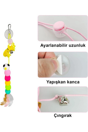 Tırtıl Kedi Oyuncağı, Kendinden Yapışkanlı, Zilli, Elastik İpli, Asılı Kedi Oyuncağı Image 4