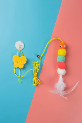 Tırtıl Kedi Oyuncağı, Kendinden Yapışkanlı, Zilli, Elastik İpli, Asılı Kedi Oyuncağı Image 1