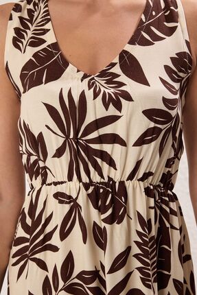 Kahverengi Maxi Çiçekli Dokuma Elbise TEDSS25EL00005 Image 2