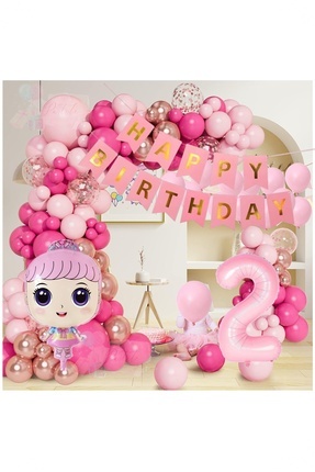 Pembe Rakamlı Doğum Günü Seti Parti Kutlama Eğlence Konsept Yaş Balon Image 0