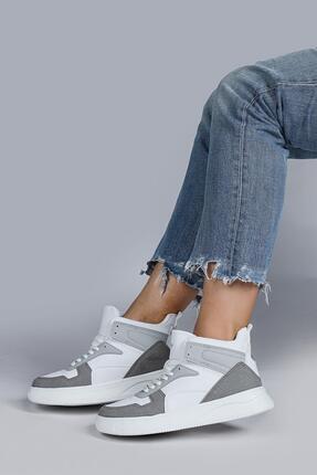 29100 Yüksek Bilekli Gri - Beyaz Kadın Sneaker Günlük Spor Ayakkabı Image 0